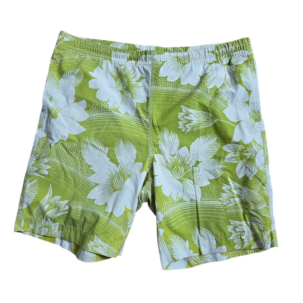 Tommy Bahama Relax Mens‎ Lime Green Floral Hibiscus Swim Trunks Board Shorts L